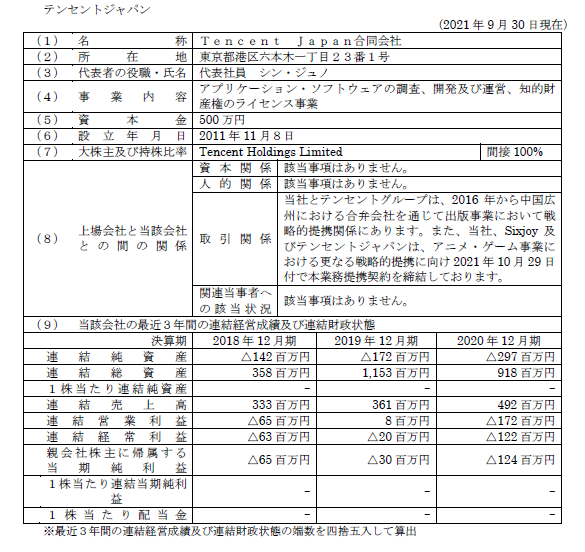 中国テンセントグループとの資本業務提携に関するお知らせのサブ画像2