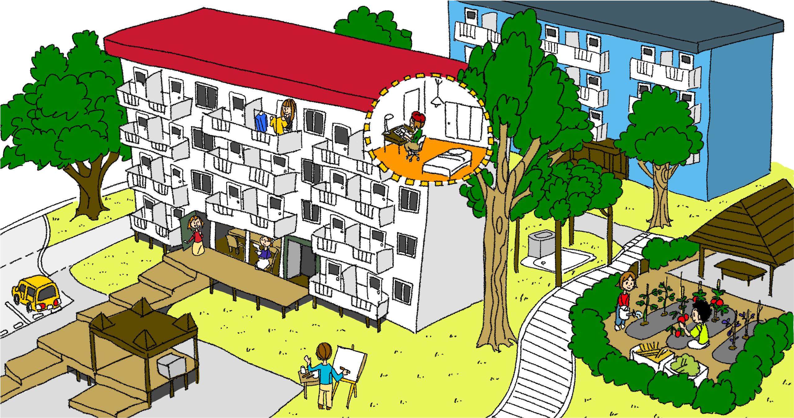 日本最大級のマンガ家交流住居「多摩トキワソウ団地」を約40名規模に拡張のサブ画像6_居住者が描く多摩トキワソウ団地のイメージ